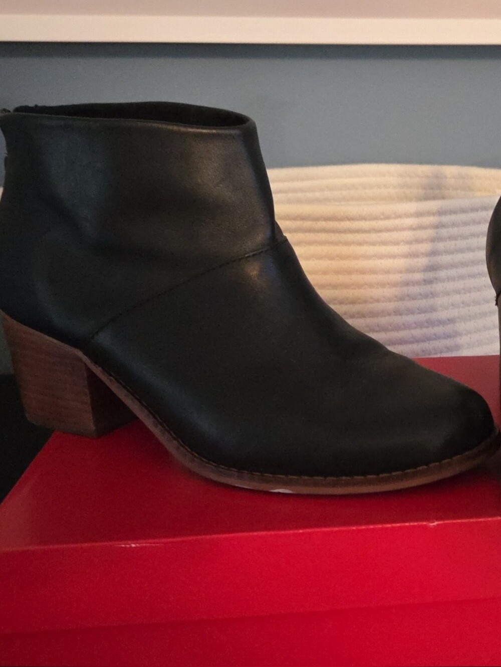 Toms Black Leather Ankle Booties with Stacked Heel